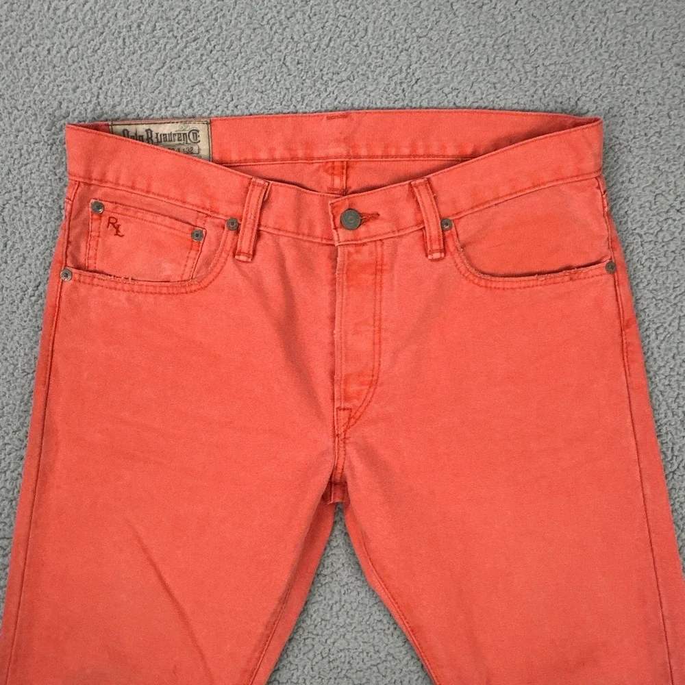 Polo Ralph Lauren Varick Slim 625 Pants Men 32x32 Elite Orange Canvas Button Fly